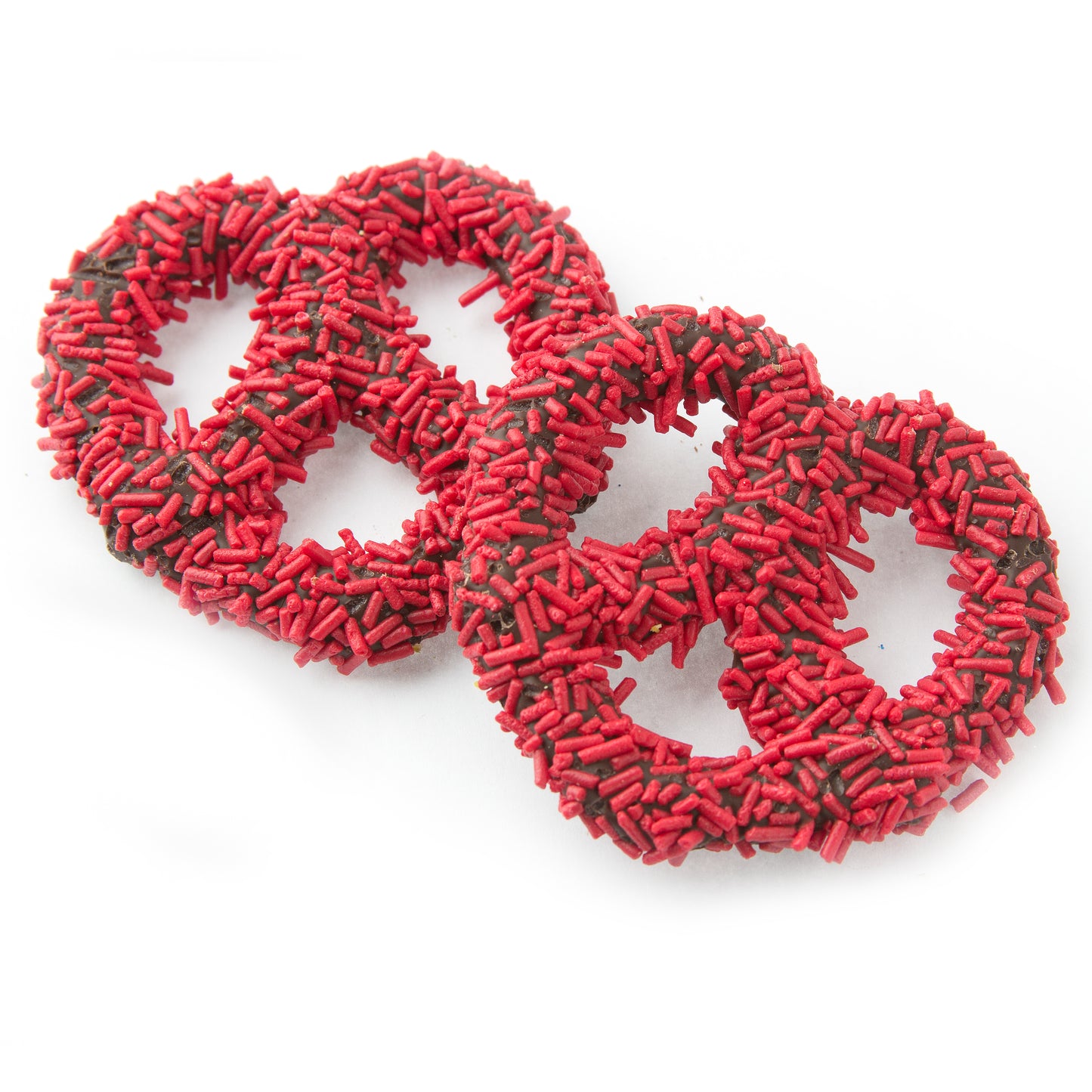 Belgian Chocolate Covered Pretzels with Red Sprinkles