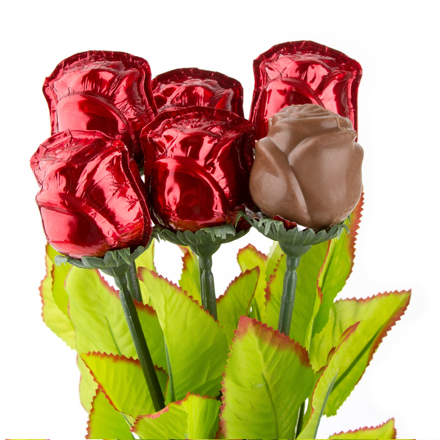 Red Milk Chocolate Long Stem Roses - 6-Pack