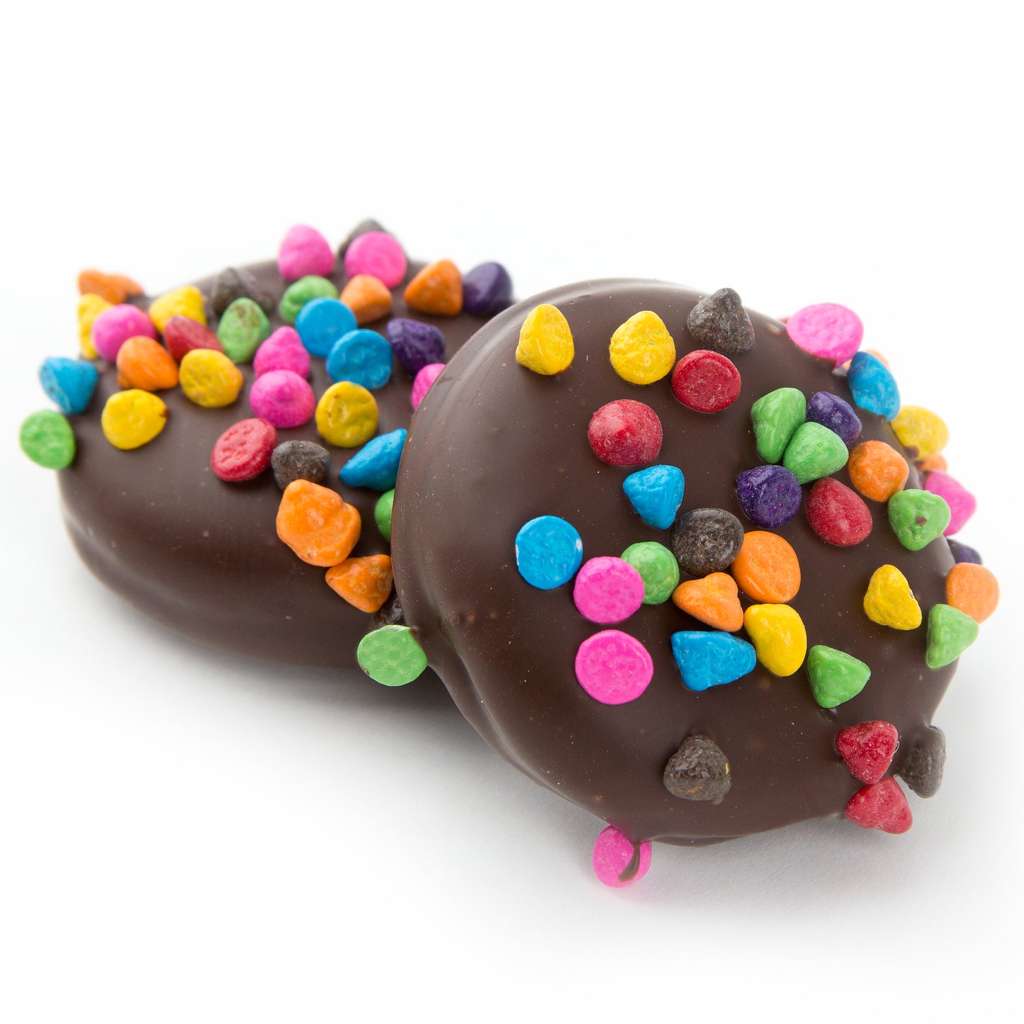 Colorful Chocolate Chips Dark Chocolate Coated Sandwich Cookies