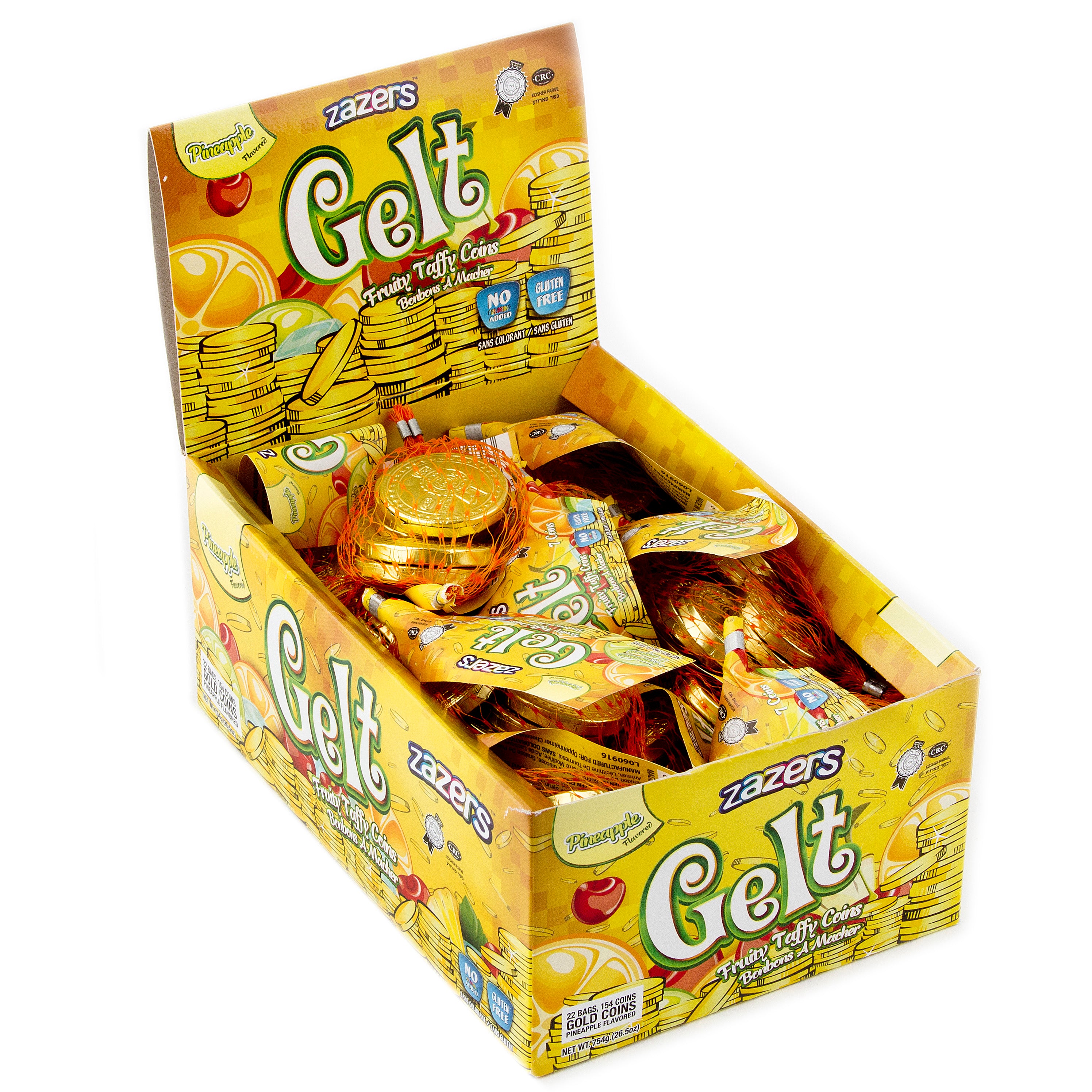 Hanukkah Pineapple Taffy Gelt Mesh Bags Gold Coins - 22CT Box – Oh