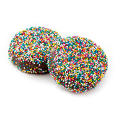 Rainbow Nonpareils Dark Chocolate Coated Sandwich Cookies