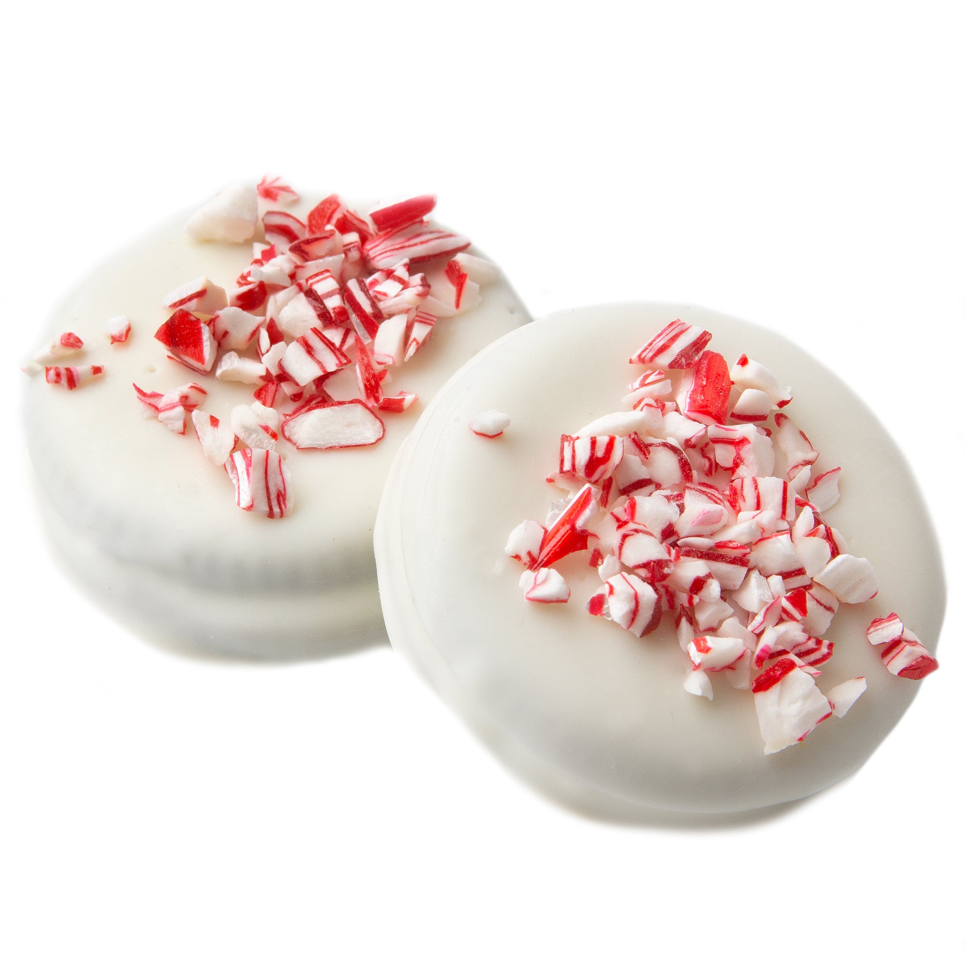 Crushed Peppermint White Chocolate Coated Sandwich Cookies