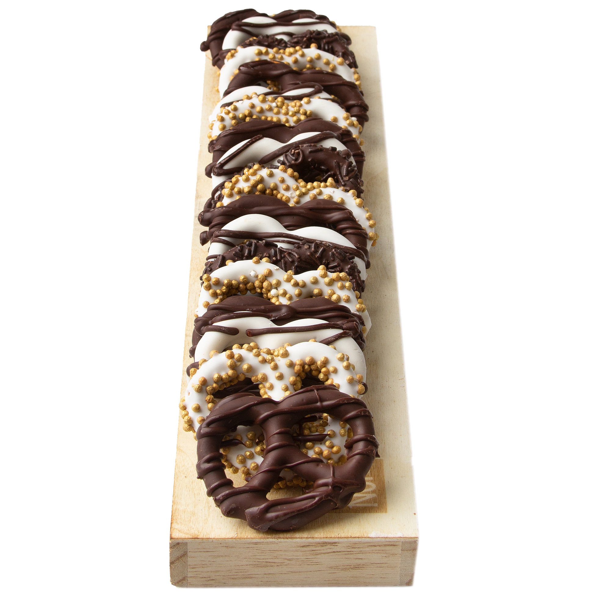 Stylish Wooden Chocolate Pretzel Tray Gift Basket