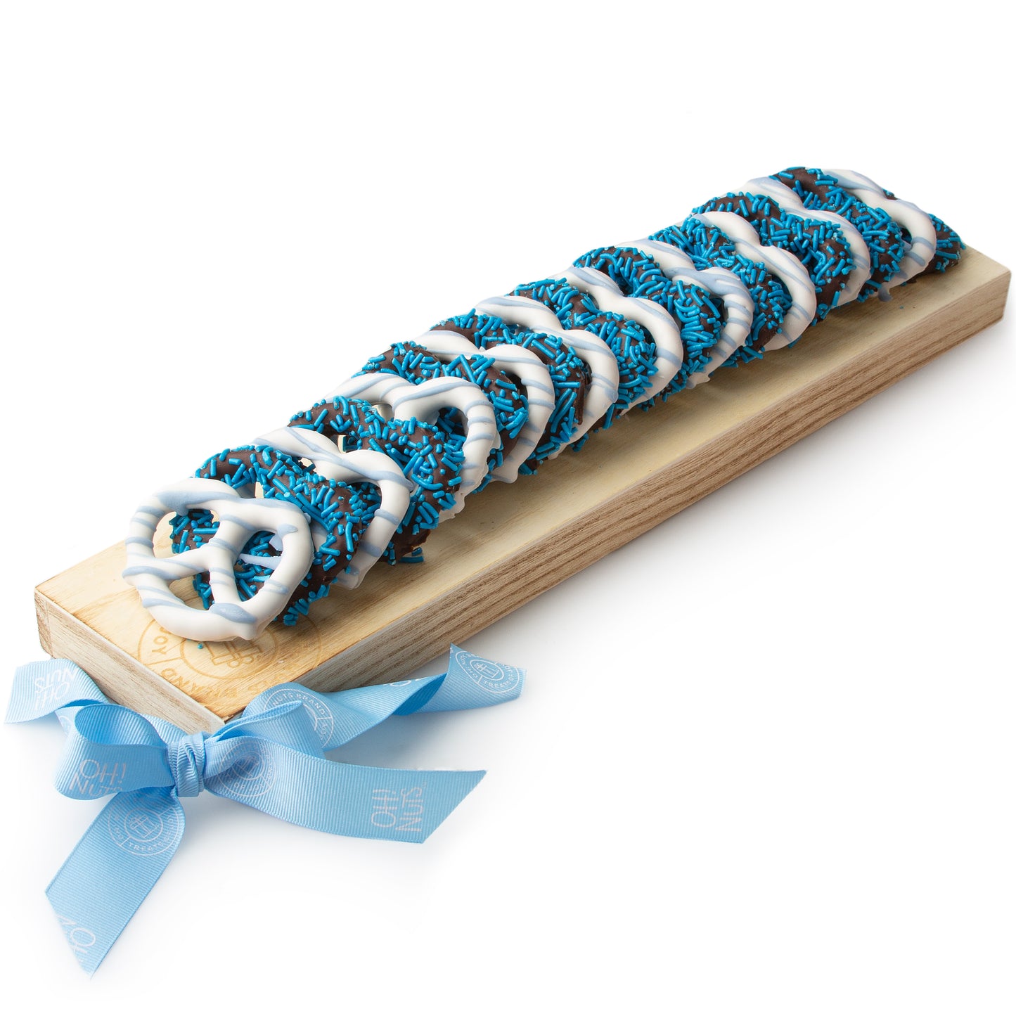Stylish Wooden Chocolate Pretzel Tray Gift Basket - Baby Boy