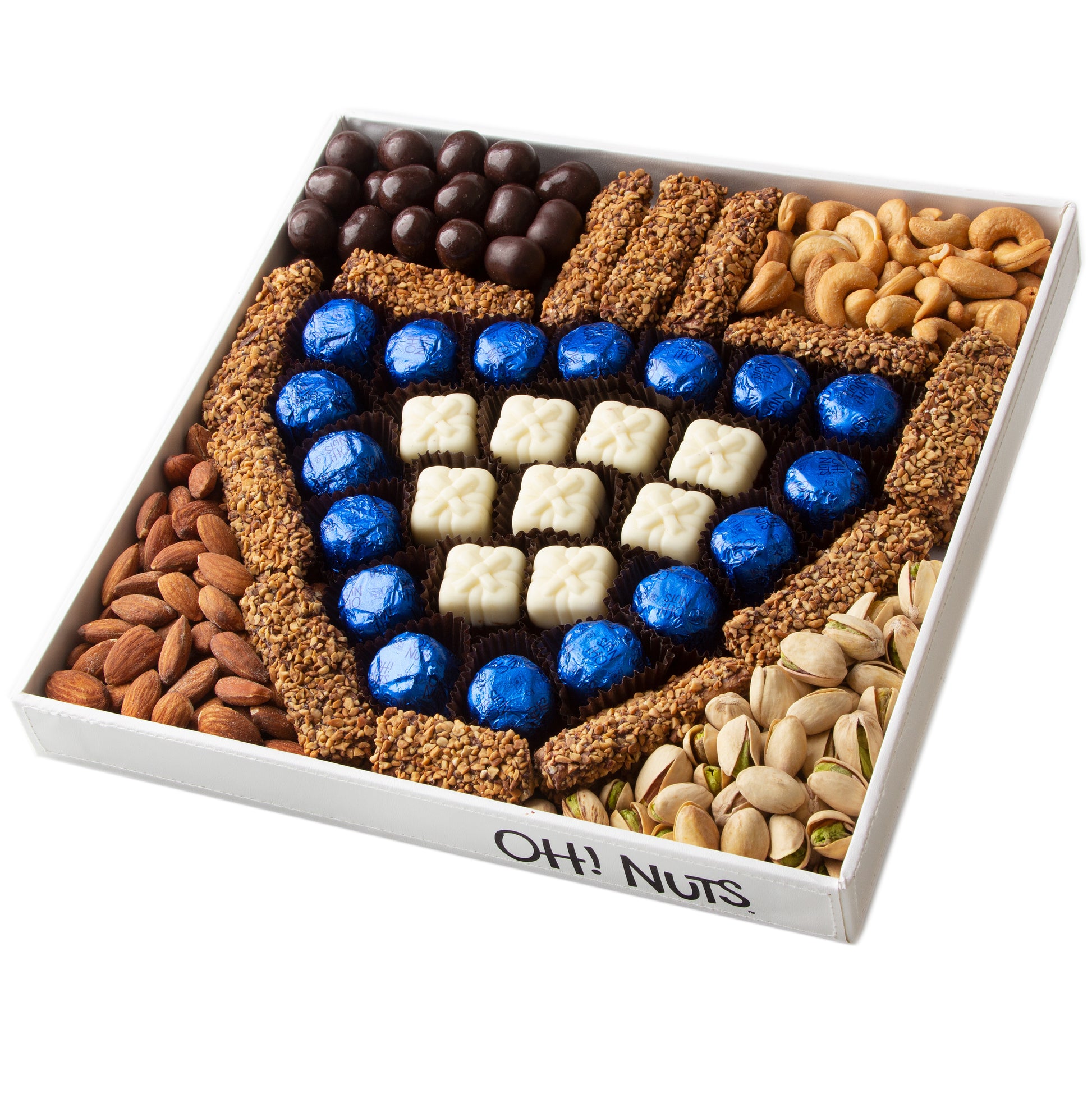 Chanukah Dreidel Chocolate & Nuts Leather Gift Basket