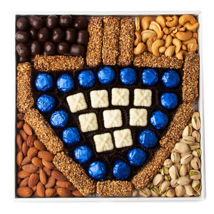 Hanukkah Dreidel Chocolate & Nuts Leather Gift Basket