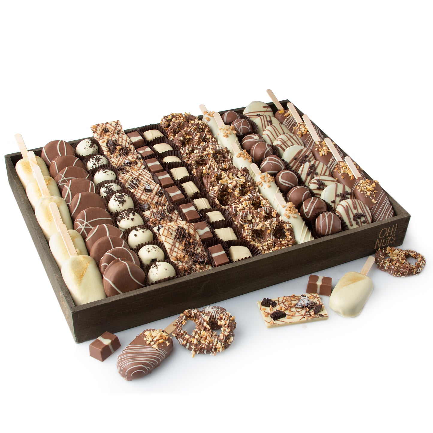 Shavuos Dairy Truffle Line Up Wood Gift Tray - XL 18"