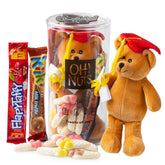 Graduation Bear Lucite Tube Gift Basket