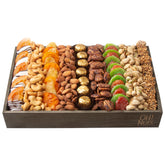 Tu Bishvat Wooden Chocolate Delight Line Up Gift Basket - 14"