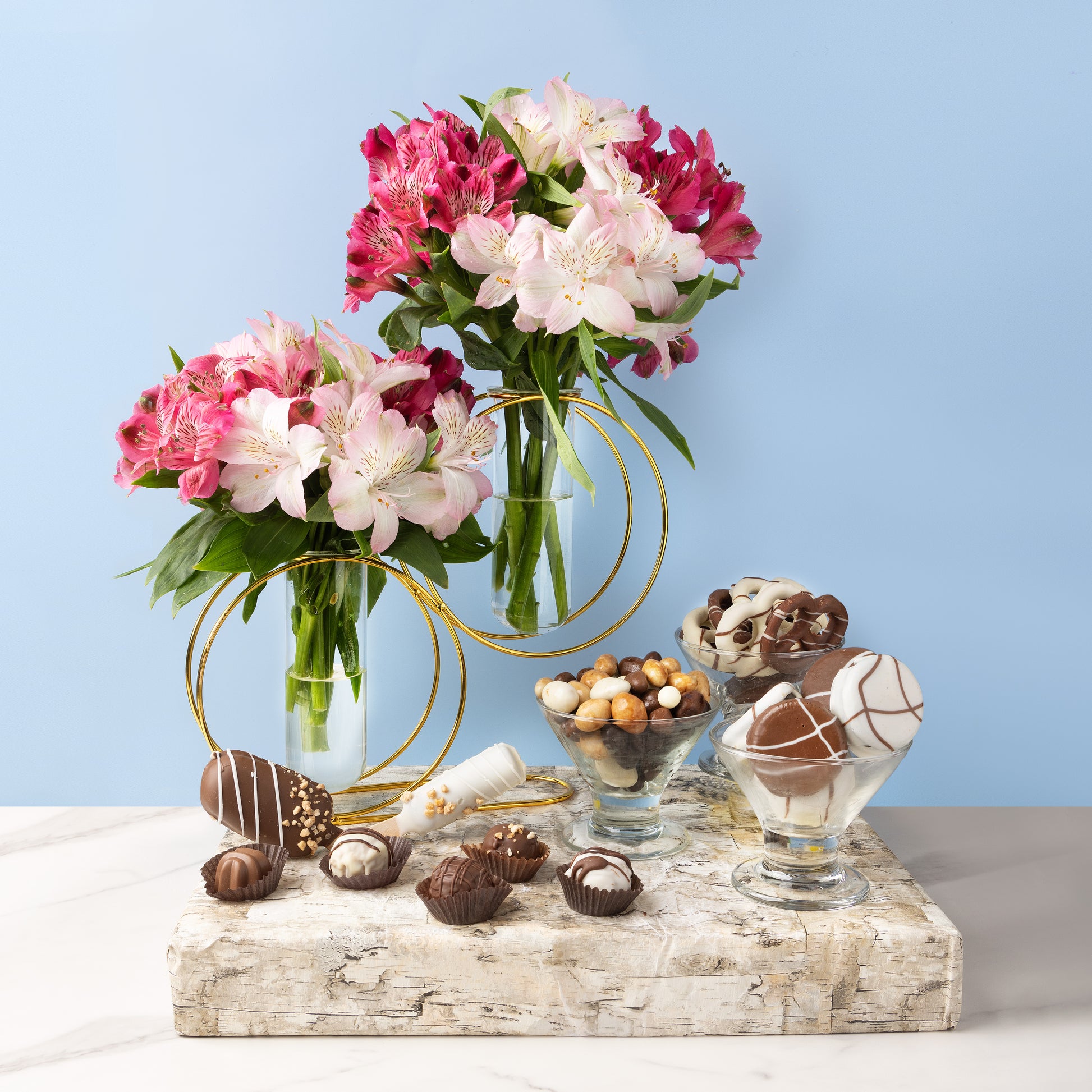 Shavuos Dairy Chocolate XL Vase Fresh Flowers Gift Tray