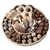 Shavuos Dairy Chocolate Round Wooden Line-Up Gift Basket
