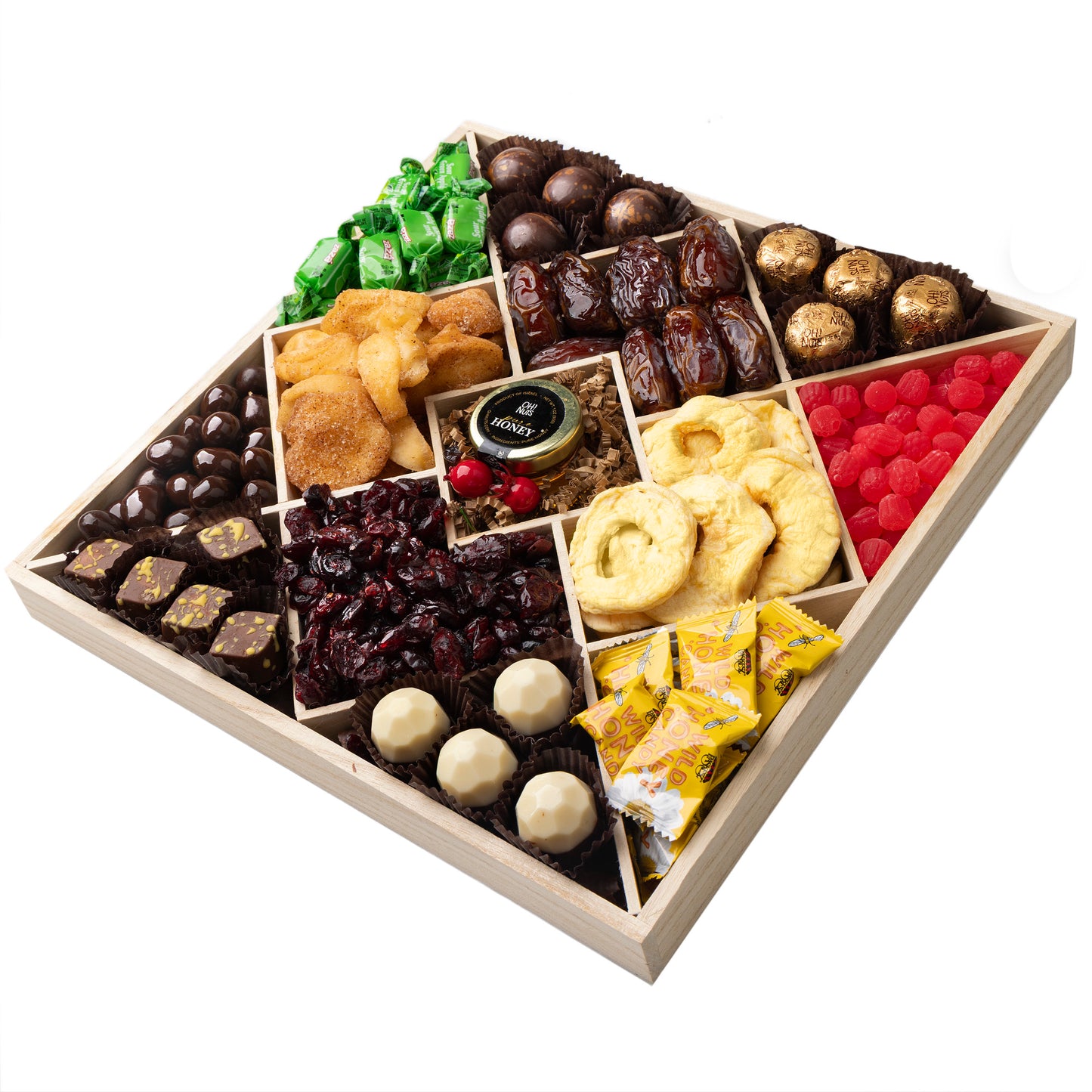 Rosh Hashanah 13 Sectional Wooden Gift Basket