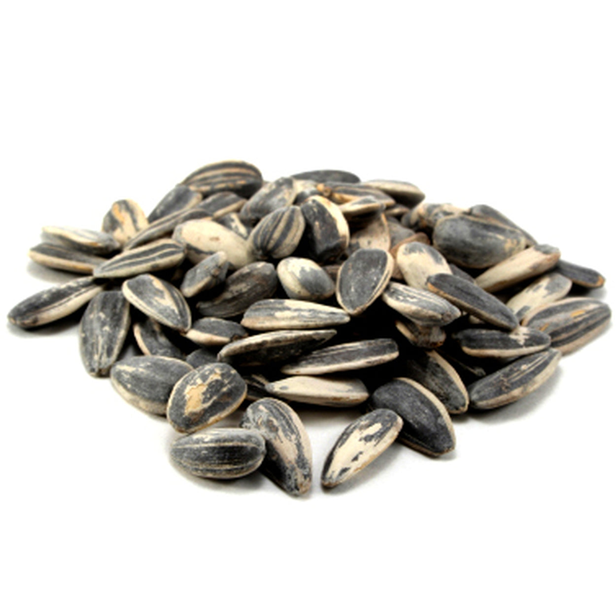 Pile of sunflower seeds on a white background